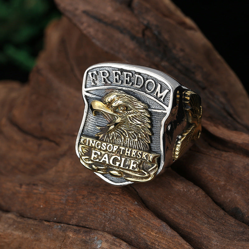 Unique Punk Style Retro Alphabet Eagle Wide Ring