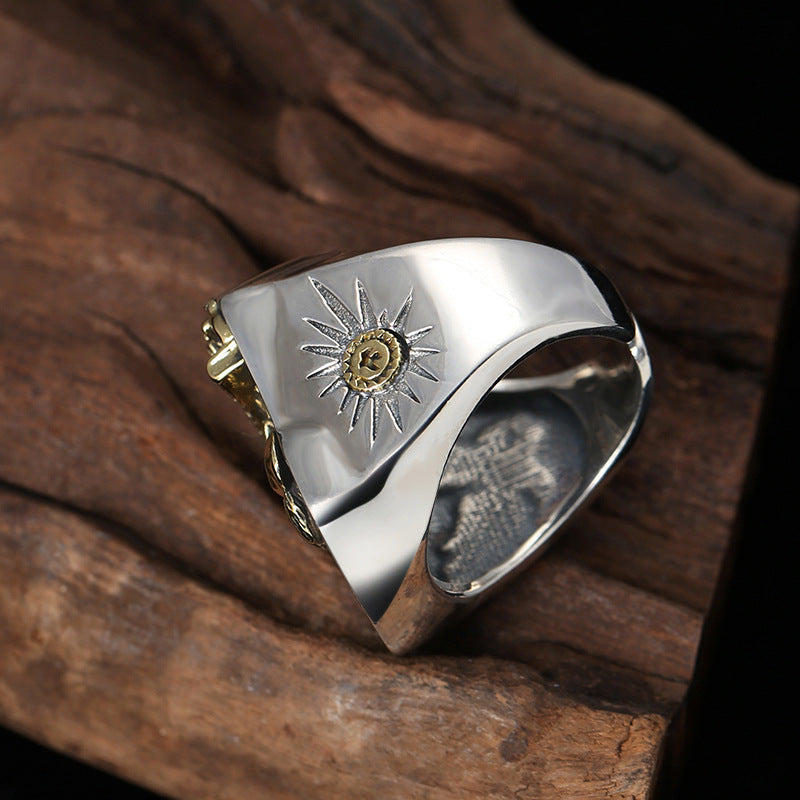 Unique Punk Style Retro Alphabet Eagle Wide Ring