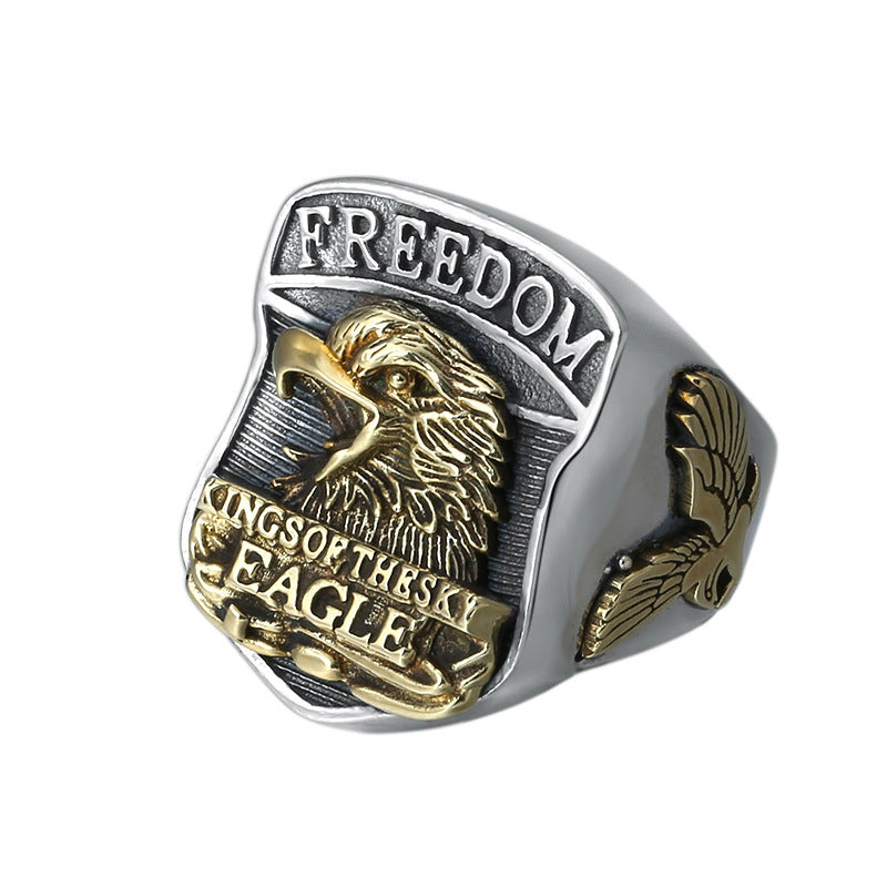 Unique Punk Style Retro Alphabet Eagle Wide Ring