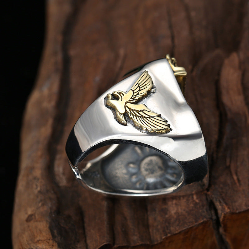 Unique Punk Style Retro Alphabet Eagle Wide Ring
