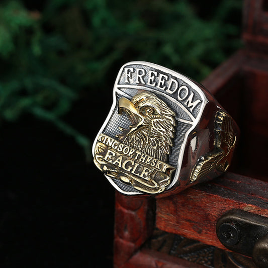 Unique Punk Style Retro Alphabet Eagle Wide Ring
