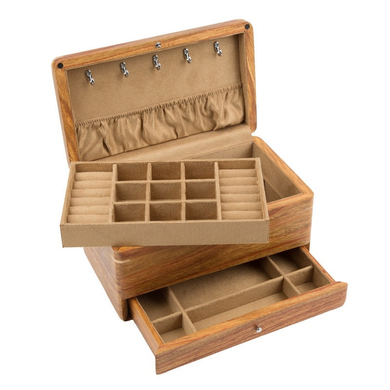 Rosewood Snap-On Three-Tier Jewelry Box